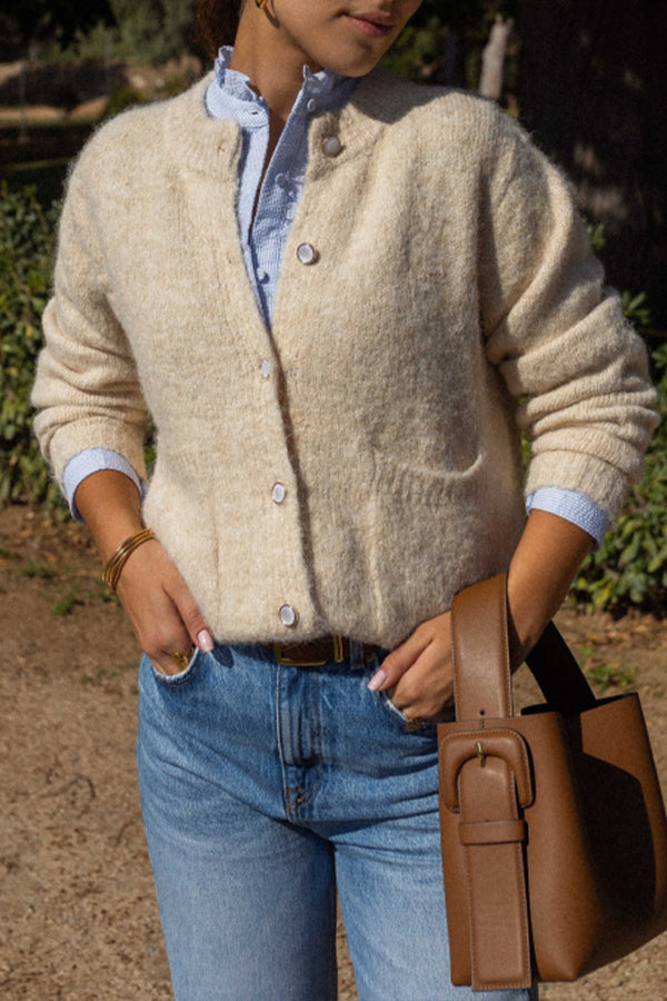 Vibonanza | Roze Cardigan met Knopen en Zakken