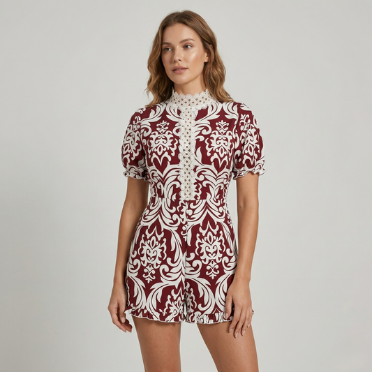 Vibonanza | Dames Jumpsuit Bloemenmotief Korte Mouwen