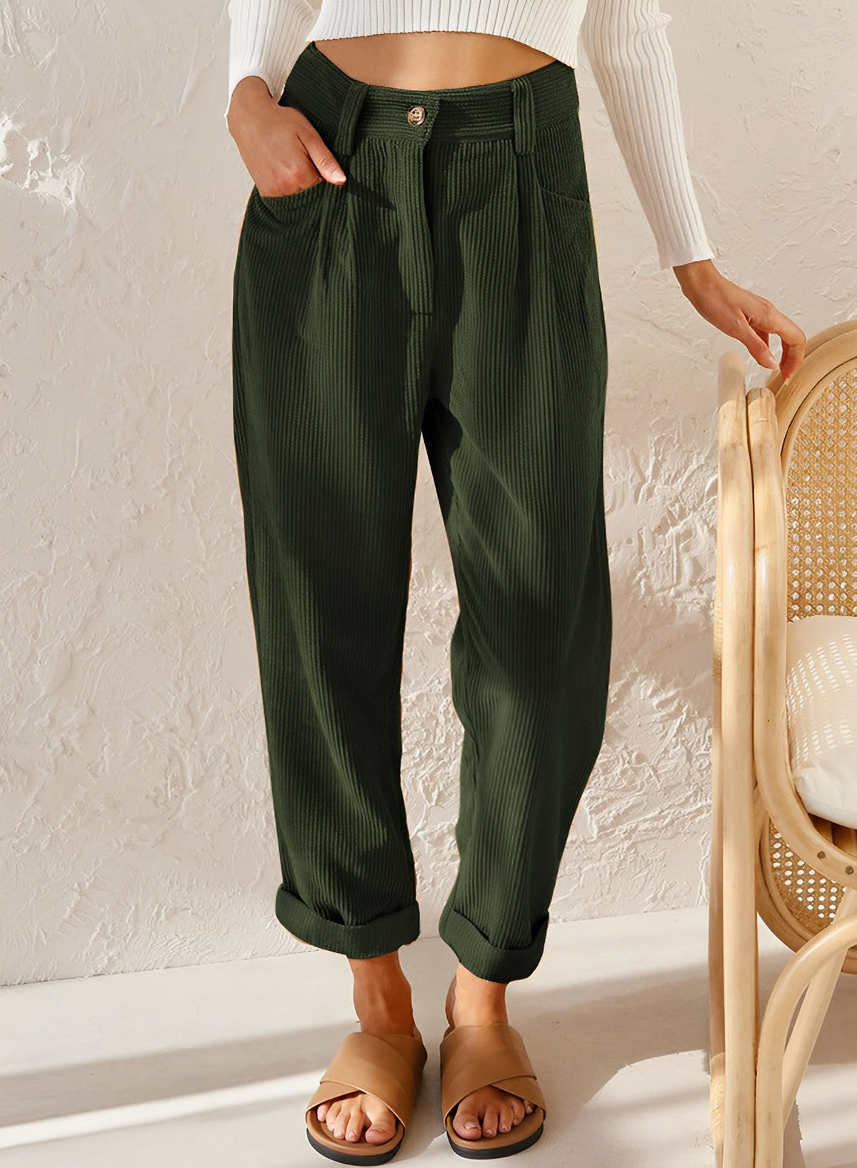 Vibonanza | Vintage Hoge Taille Corduroy Broek