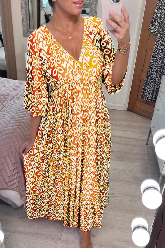 Vibonanza | Maxi Jurk V-hals Bohemian Driekwart Mouw