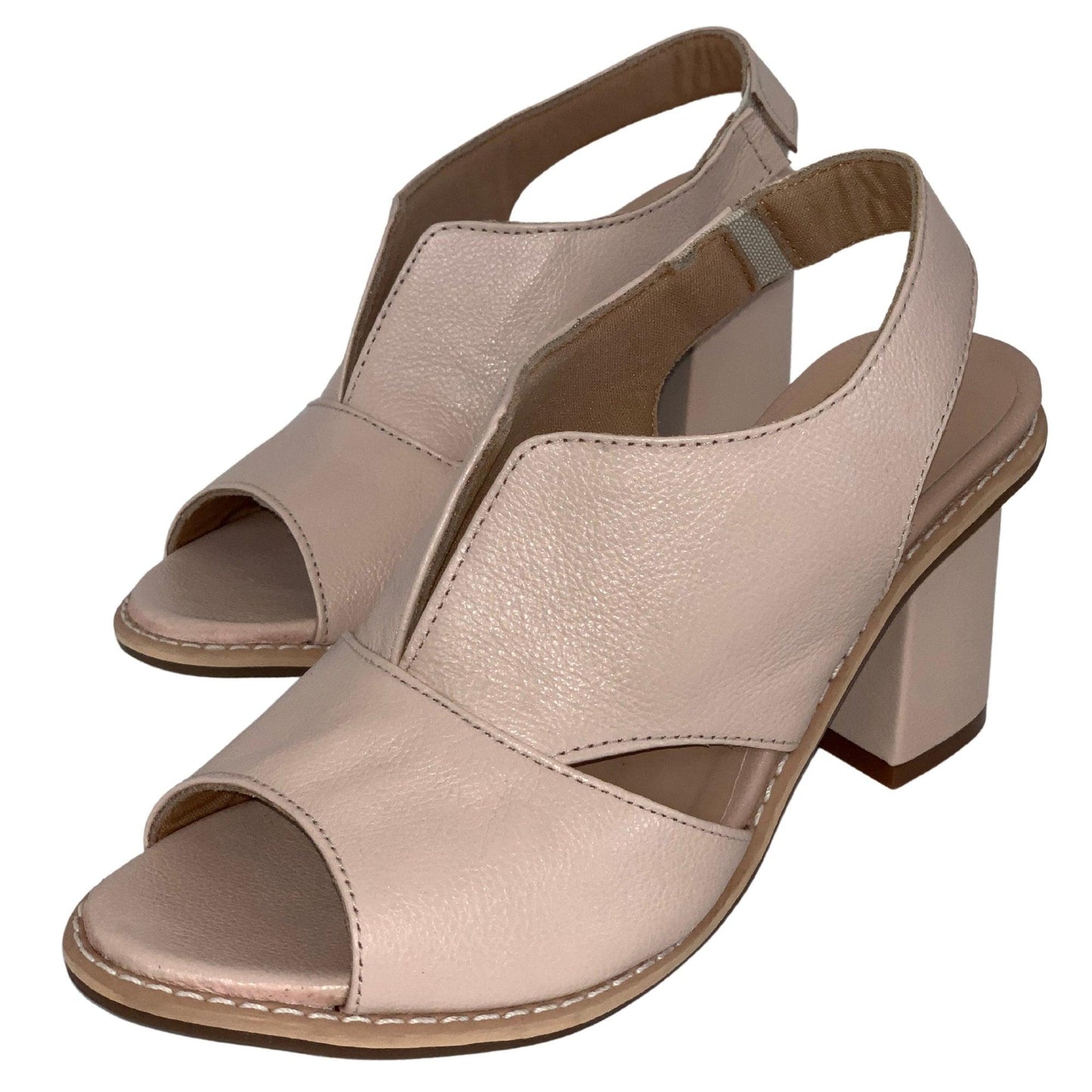Vibonanza | Leren Dames Slingback Sandalen met Blokhak Bruin