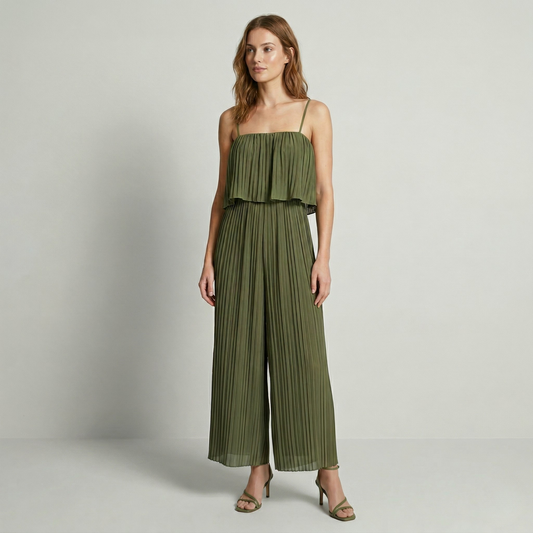 Vibonanza | Olijfgroen Geplooide Jumpsuit Dames