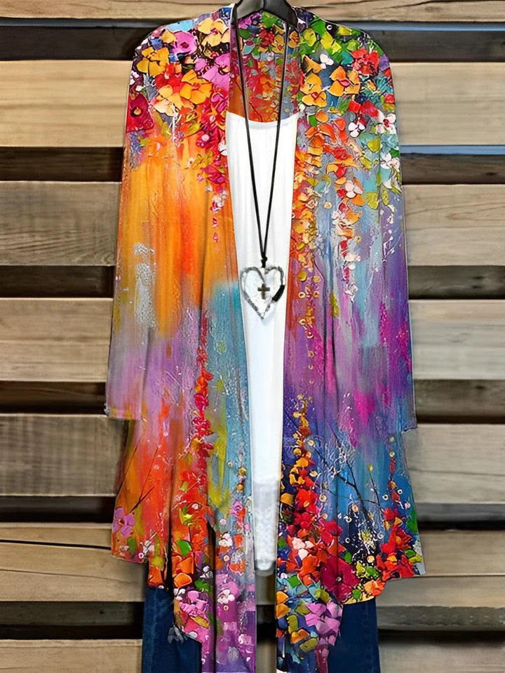 Vibonanza | Artistiek Kimono-Style Vest met Bloemenprint