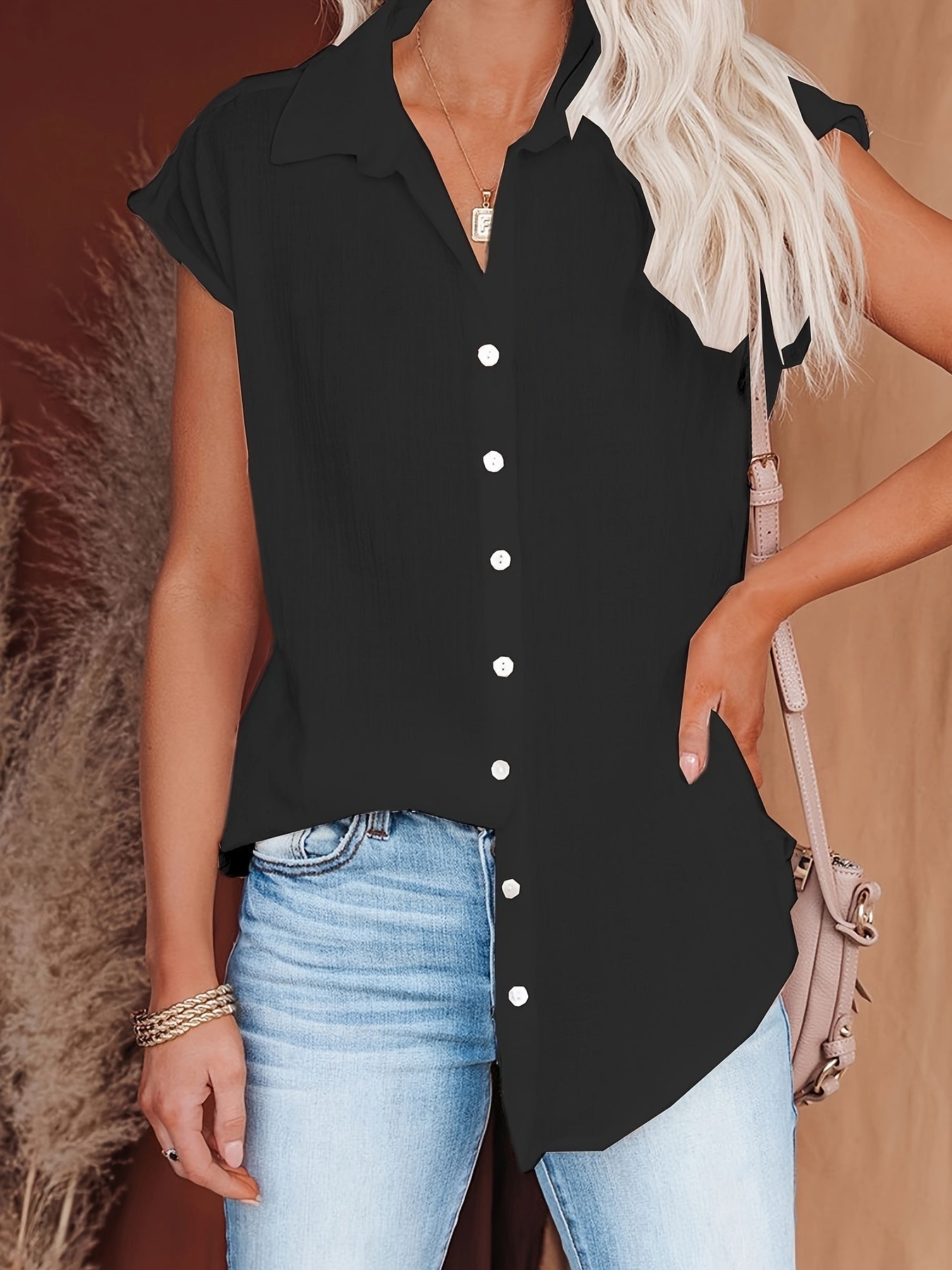 Vibonanza | Dames Blouse Korte Mouw Katoen Linnen