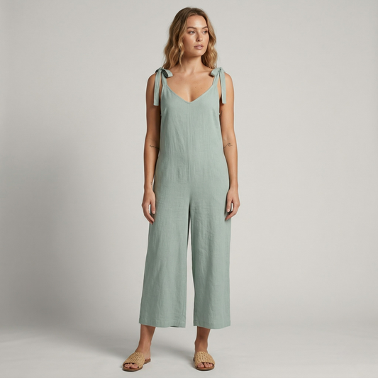 Vibonanza | Dames Mouwloze Khaki Jumpsuit