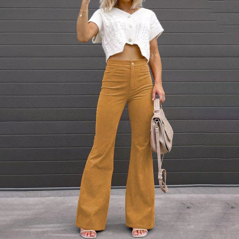 Vibonanza | Dames Corduroy Flared Broek Roestkleurig