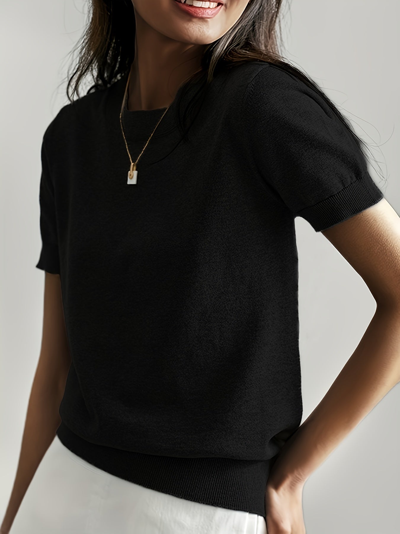 Vibonanza | Grijze T-shirt met Korte Mouw en Zomerstof