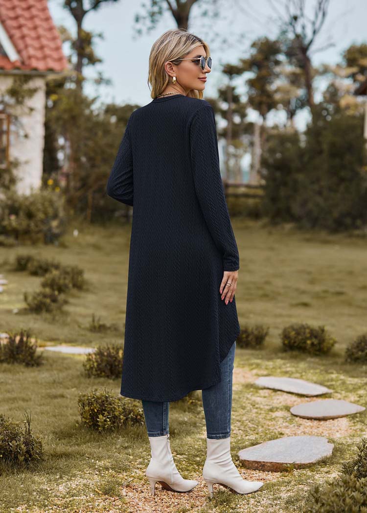 Vibonanza | Donkerblauwe lange cardigan met V-hals en zakken