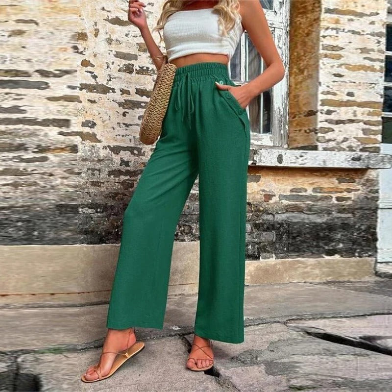 Vibonanza | Dames Zomerbroek Elastische Taille Brede Pijpen