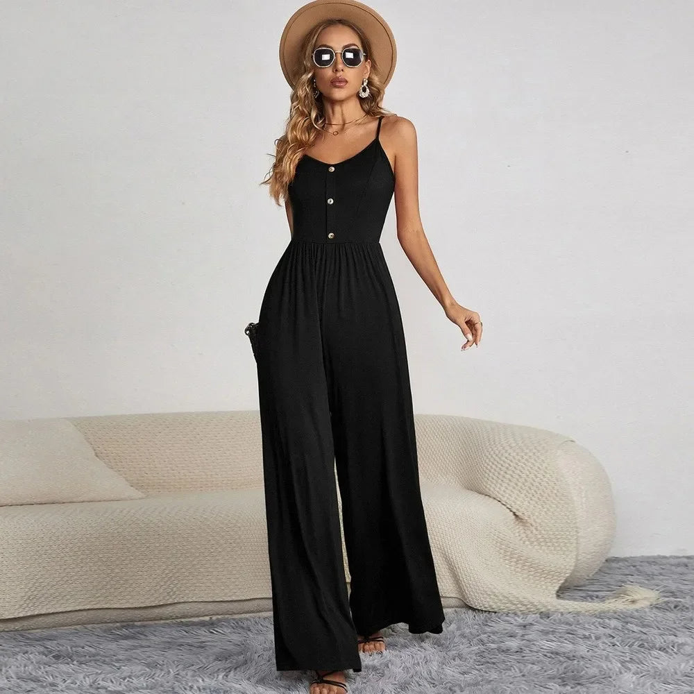 Vibonanza | Dames Mouwloze Jumpsuit Met Wijde Pijpen