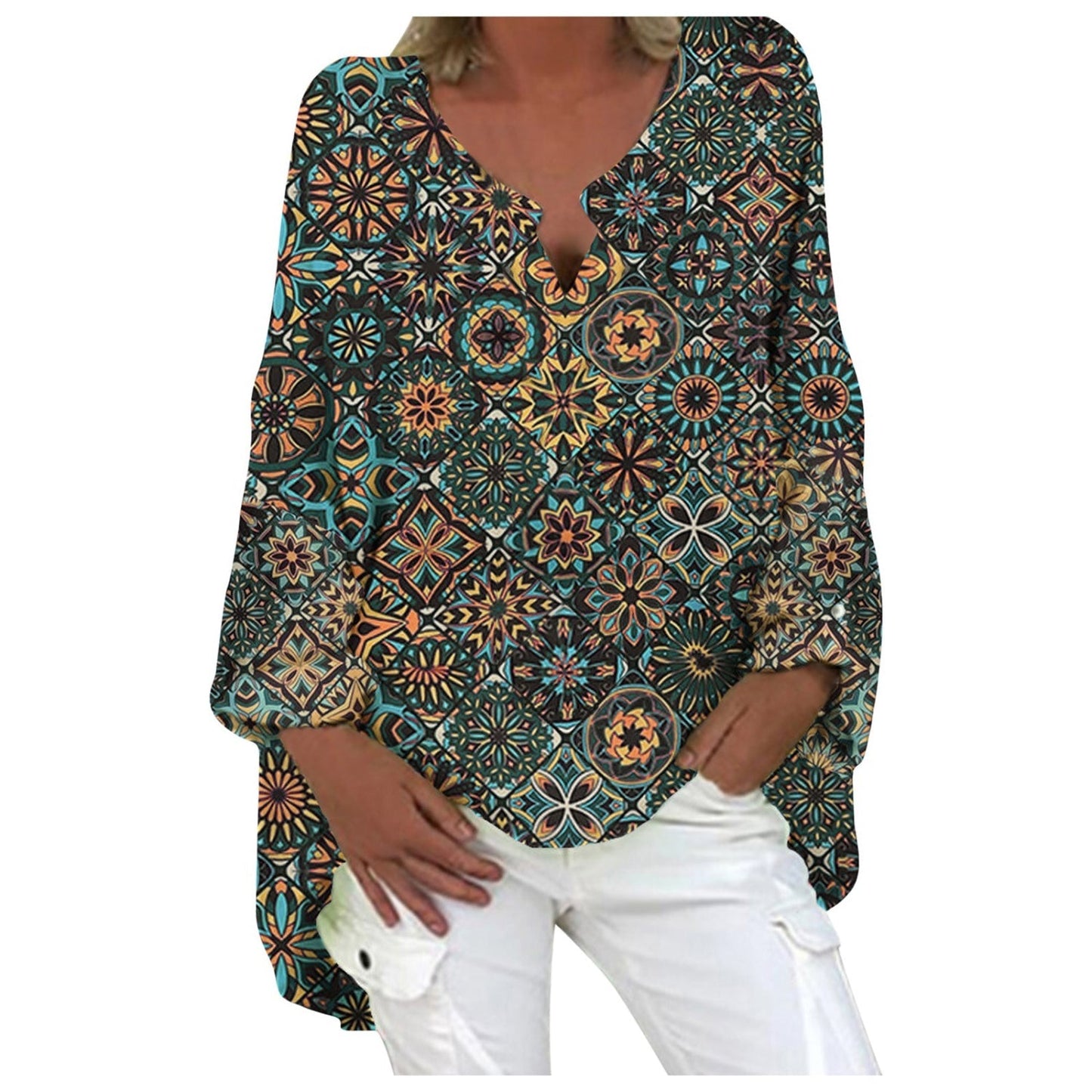Vibonanza | Linnen Damesblouse Driekwart Mouw V-Hals