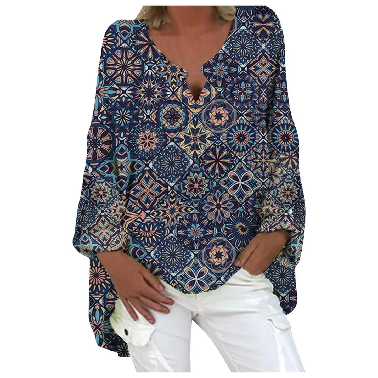 Vibonanza | Linnen Damesblouse Driekwart Mouw V-Hals