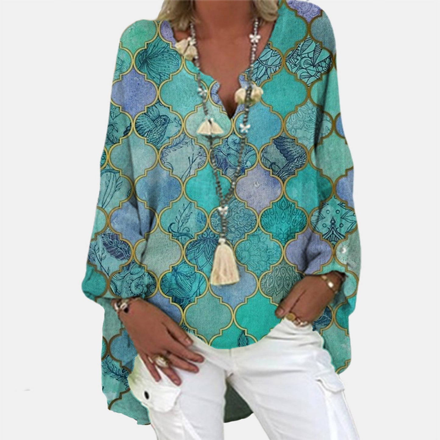 Vibonanza | Linnen Damesblouse Driekwart Mouw V-Hals