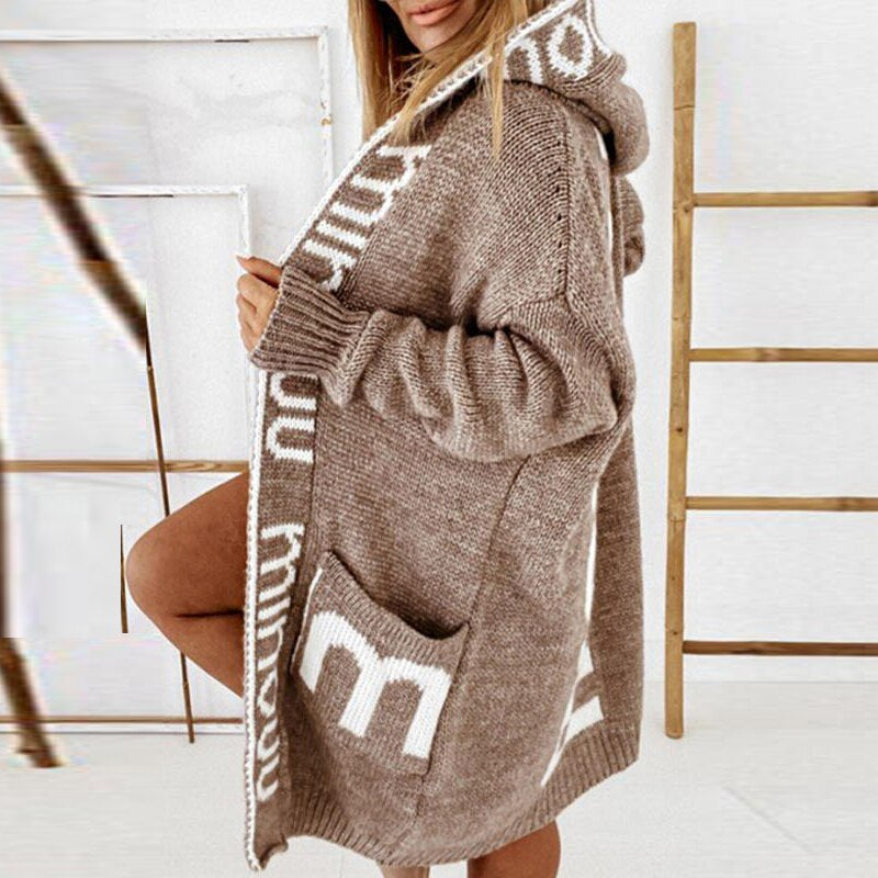 Vibonanza | Dames Taupe Gebreid Vest met Capuchon