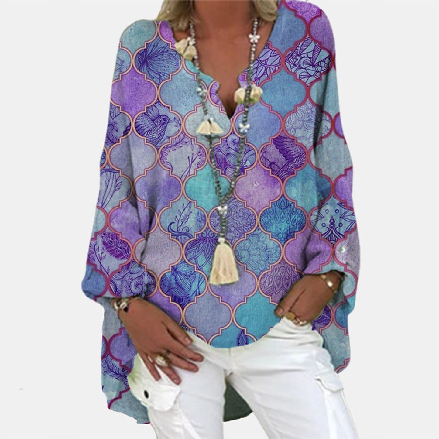 Vibonanza | Linnen Damesblouse Driekwart Mouw V-Hals