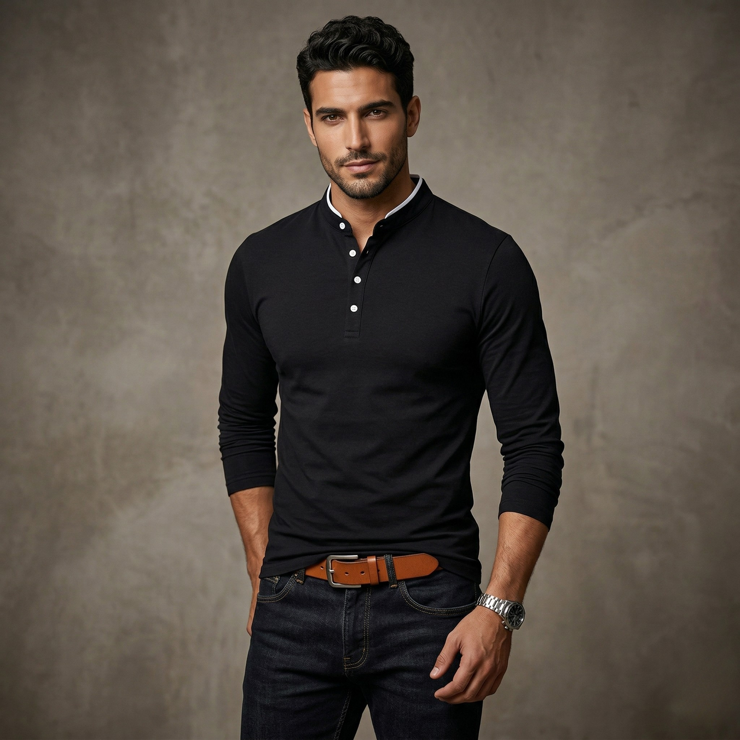 Vibonanza | Heren Henley Trui Zwart