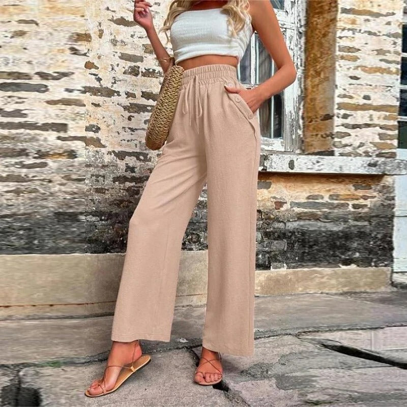 Vibonanza | Dames Zomerbroek Elastische Taille Brede Pijpen