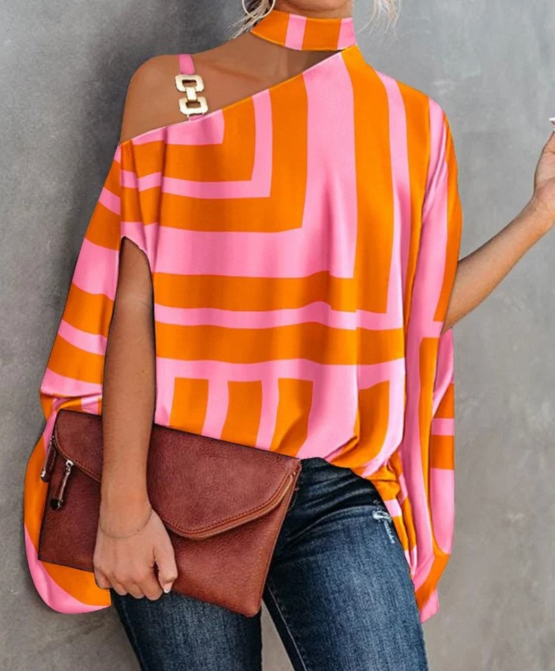 Vibonanza | Asymmetrische Vrouwentop met Geometrisch Patroon