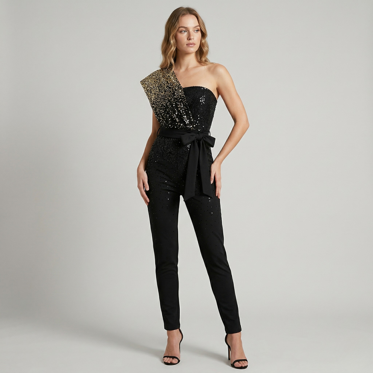 Vibonanza | Rode Glitter One-Shoulder Jumpsuit