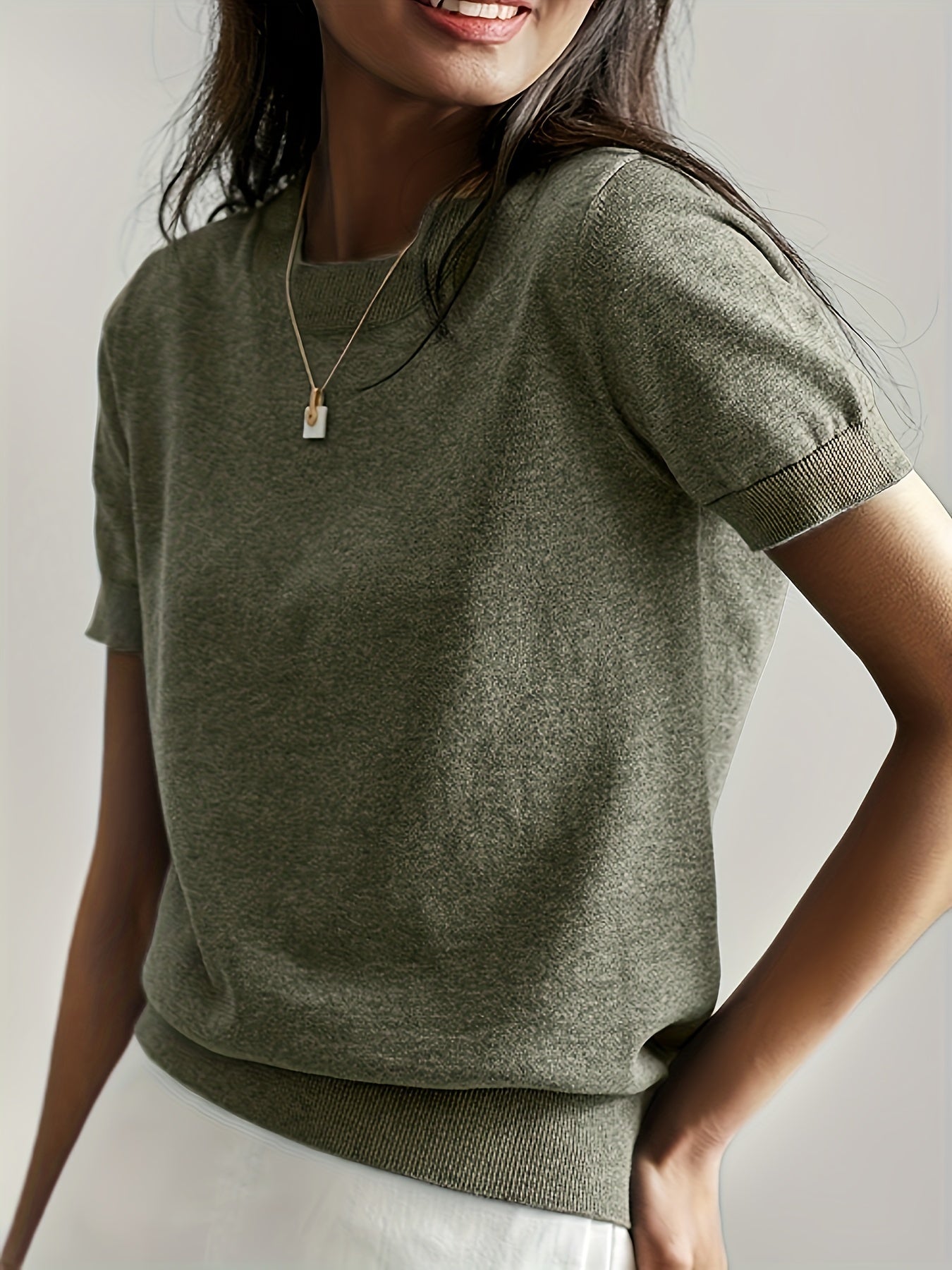 Vibonanza | Grijze T-shirt met Korte Mouw en Zomerstof