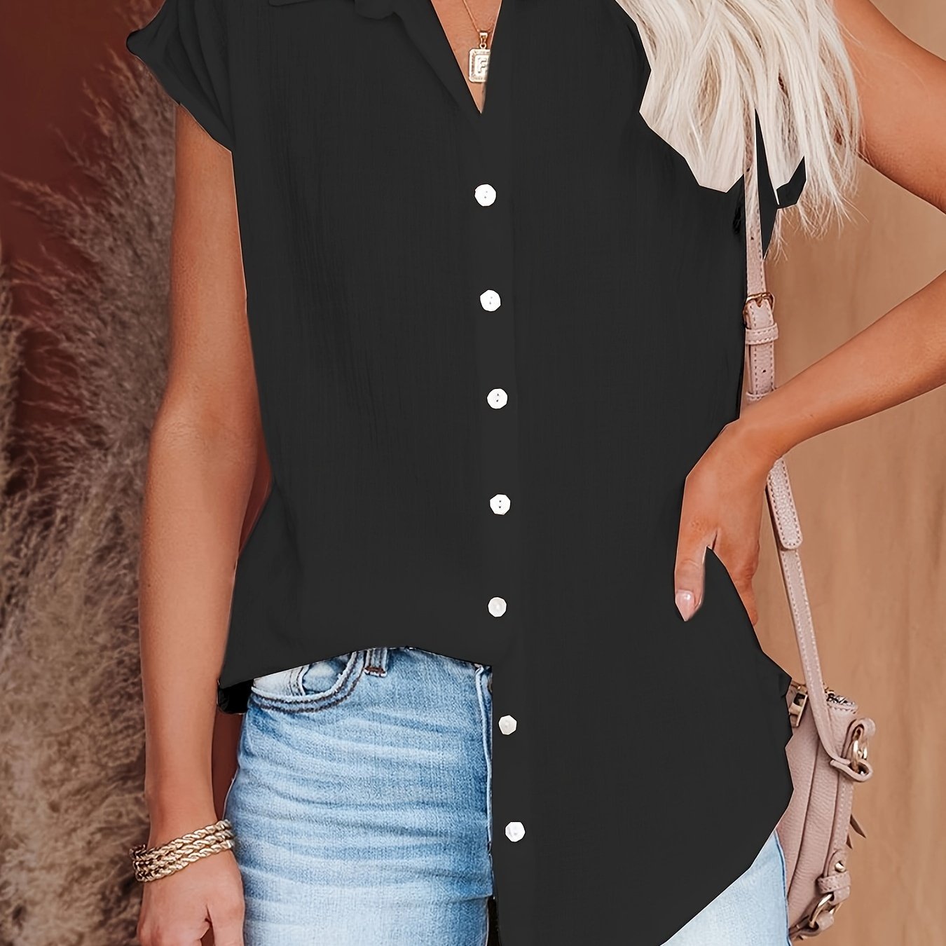 Vibonanza | Dames Blouse Korte Mouw Katoen Linnen