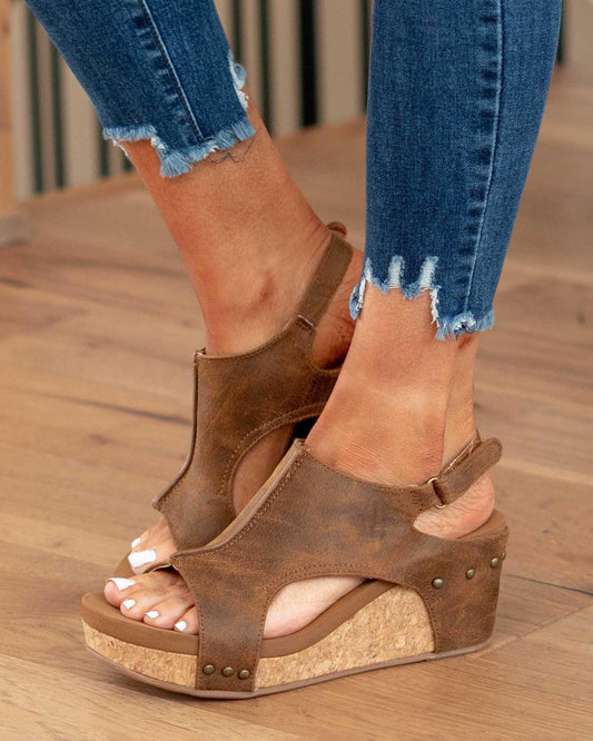 Vibonanza | Zomerse Dames Sandalen met Sleehak en Klittenbandsluiting