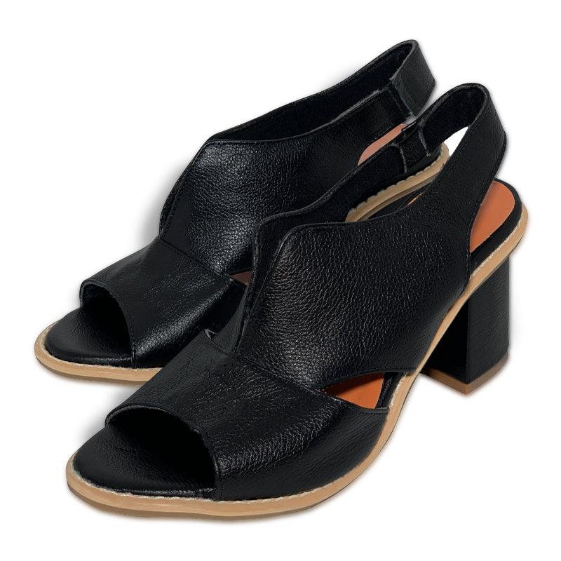 Vibonanza | Leren Dames Slingback Sandalen met Blokhak Bruin