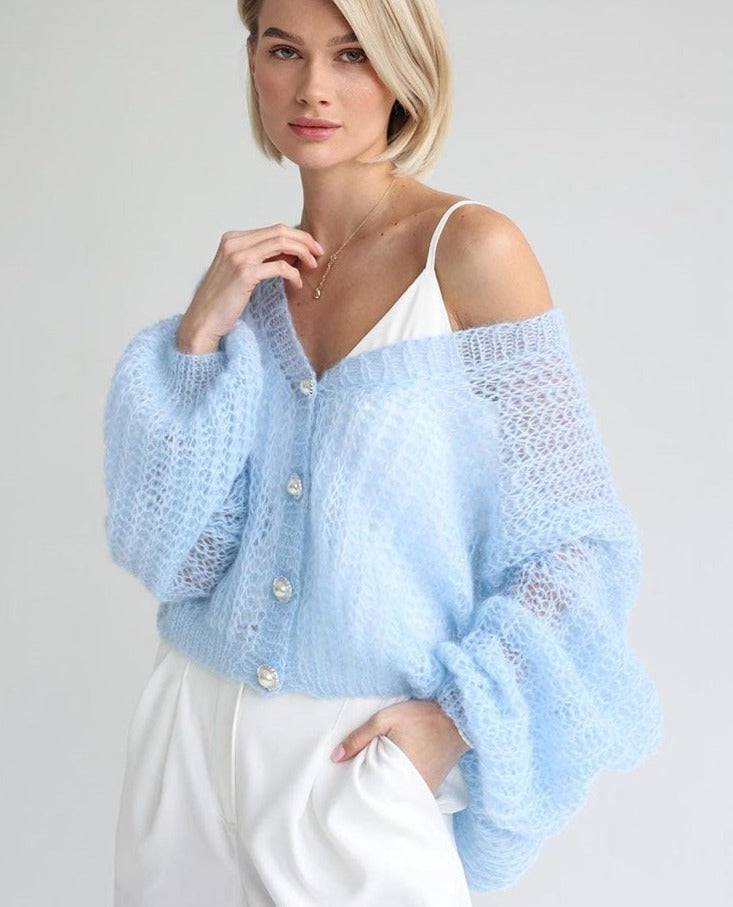 Vibonanza | Oversized V-hals Cardigan Lichtblauw