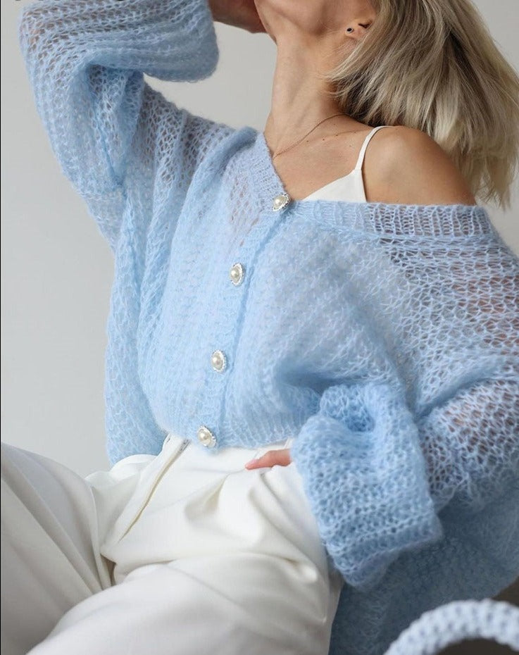 Vibonanza | Oversized V-hals Cardigan Lichtblauw
