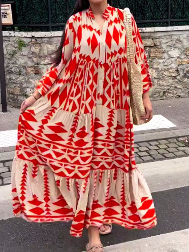 Vibonanza | Bohemian Maxi Jurk met V-Hals en Driekwart Mouwen