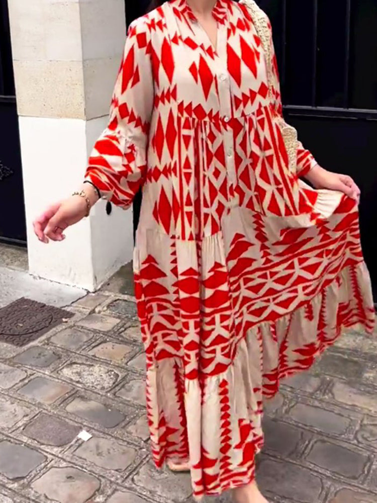 Vibonanza | Bohemian Maxi Jurk met V-Hals en Driekwart Mouwen
