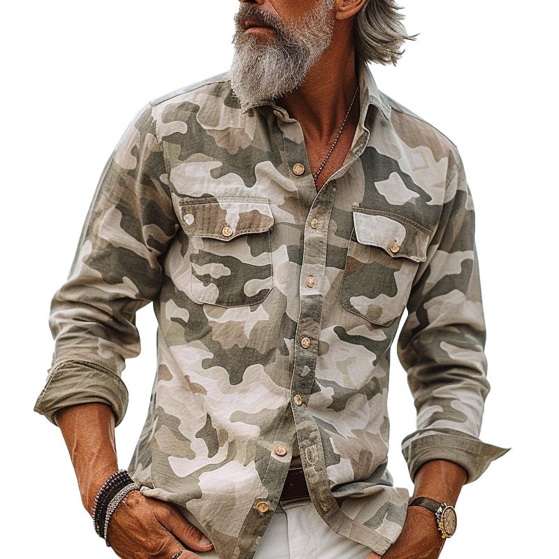 Vibonanza | Heren Camouflage Cargo Overhemd met Lange Mouw