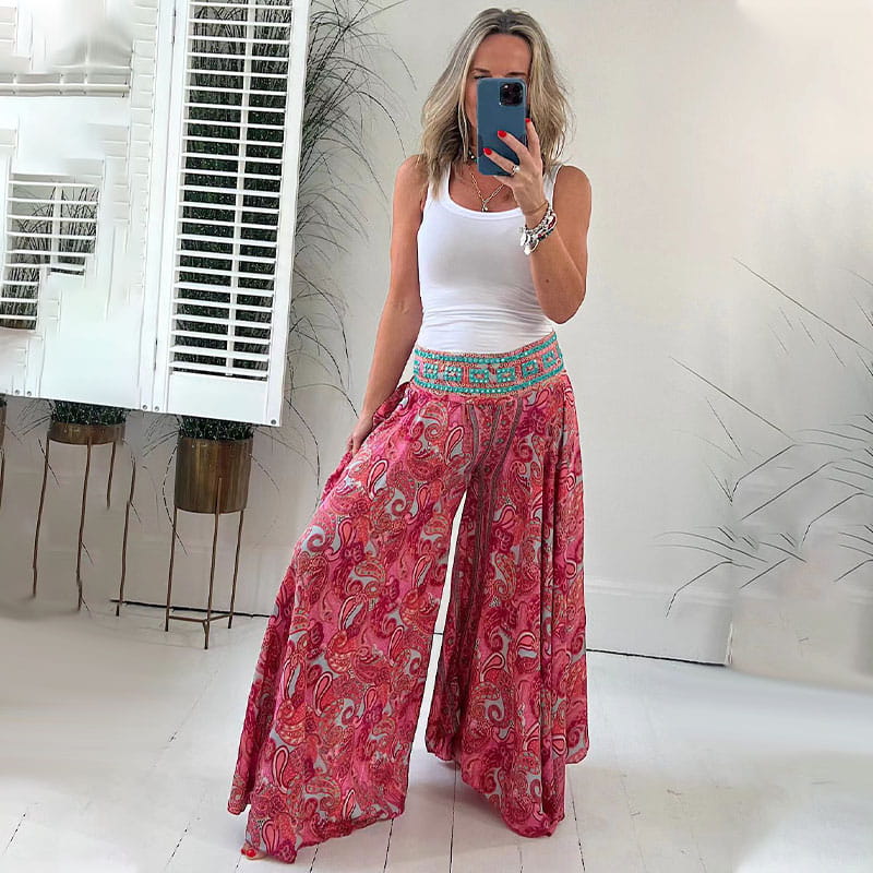 Vibonanza | Luchtige Palazzo Broek met Paisley Print
