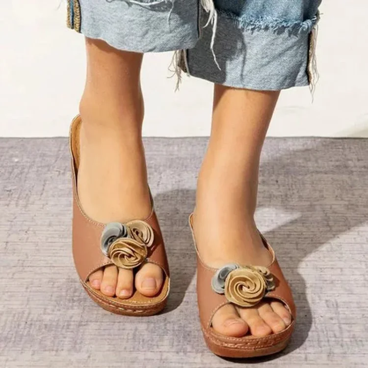 Vibonanza | Orthopedische Leren Sandalen Met Bloemendetails