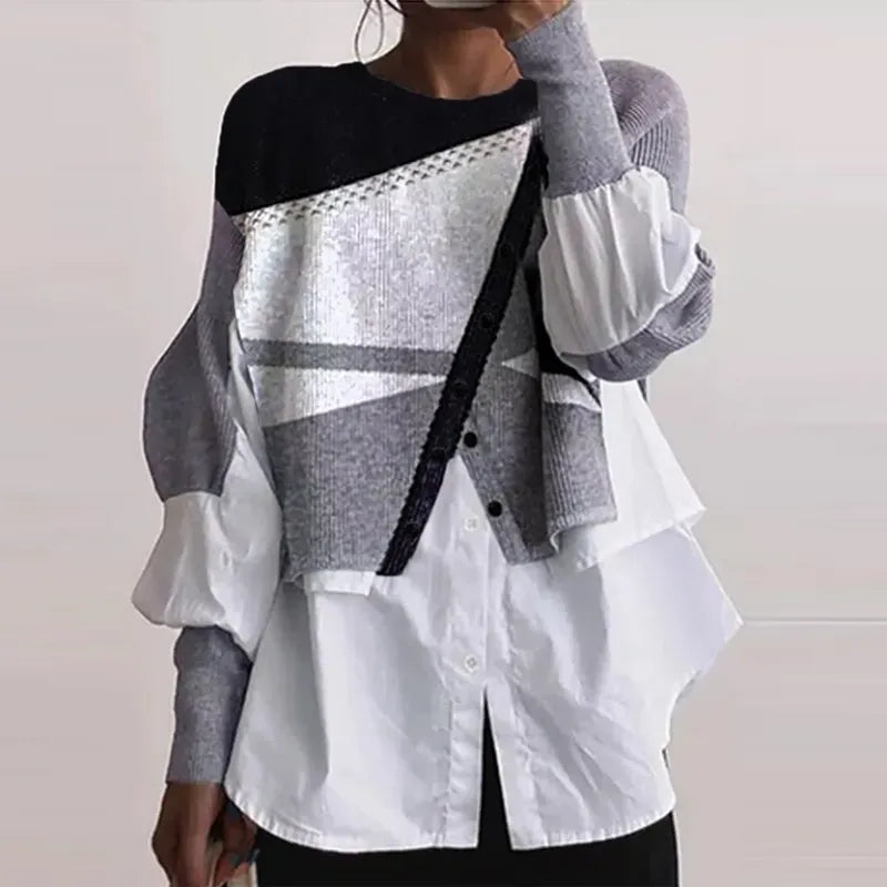 Vibonanza | Elegante Geometrische Dames Cardigan-Blouse