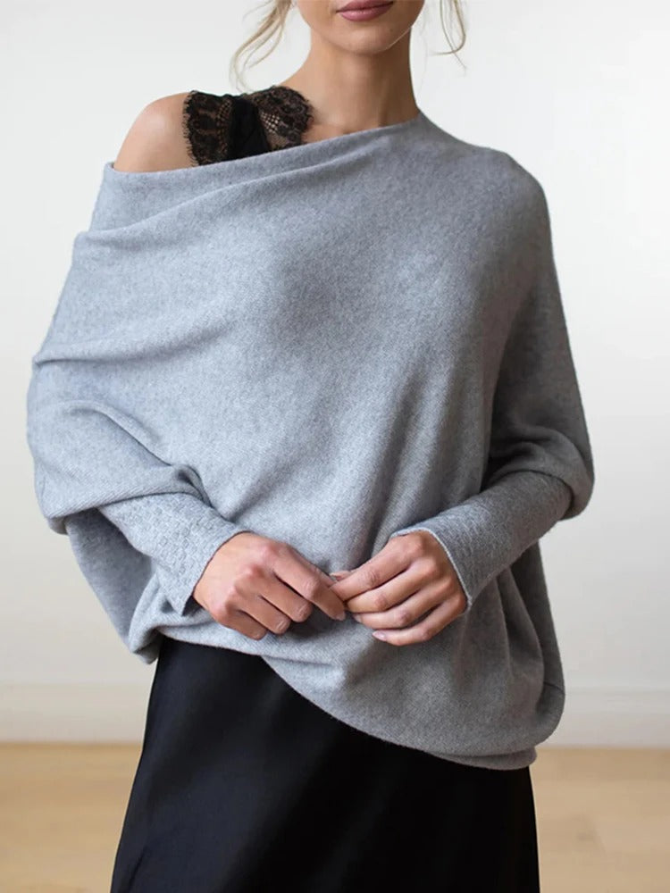 Vibonanza | Gedrapeerde Asymmetrische Trui Olive Groen