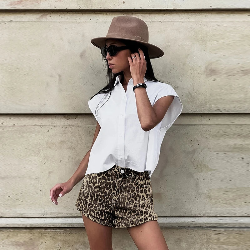 Vibonanza | Dames Hoog Taille Luipaardprint Shorts